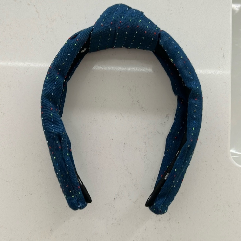 Lele Sadoughi dark chambray headband with specs of color woven in